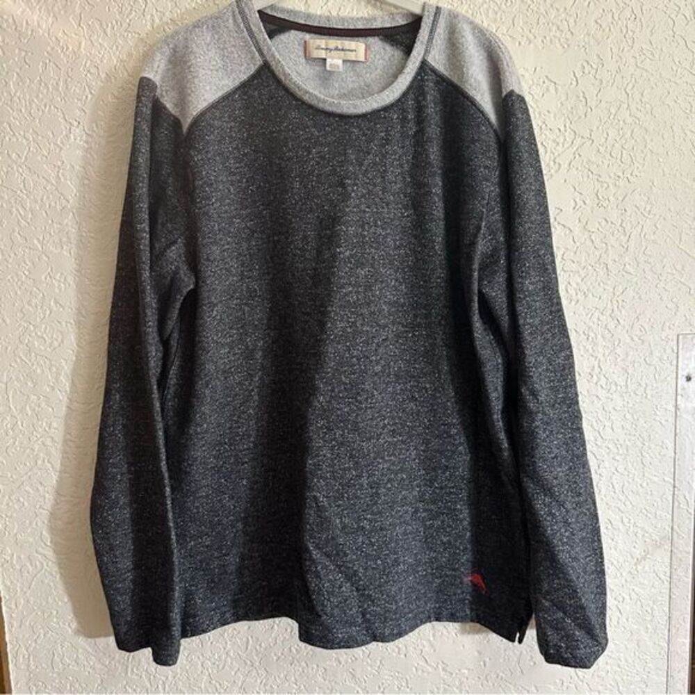 Tommy Bahama Pullover Mens L Gray Raglan Marled Long Sleeve Sweatshirt Crew Neck - Picture 2 of 12